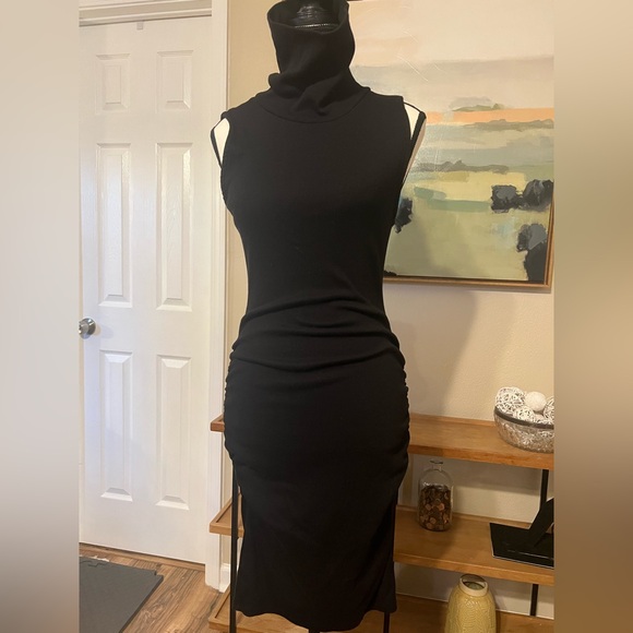 Michael Stars Macy Black Sleeveless Turtleneck Bodycon Stretch Dress Medium - Picture 3 of 15